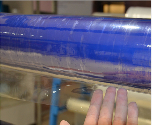 Light Blue PVC Film Roll 0.06mm Transparent 42PHR Non Sticky For Packaging