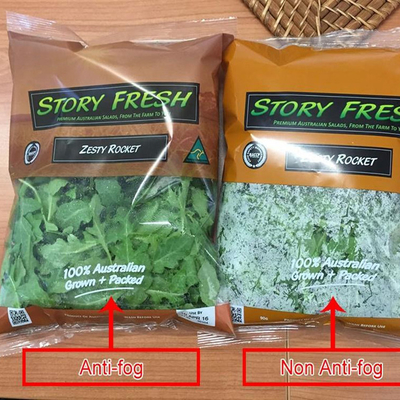 Transparent Bopp Packaging Pouches Salad Fruits Anti Fog Plastic Bags